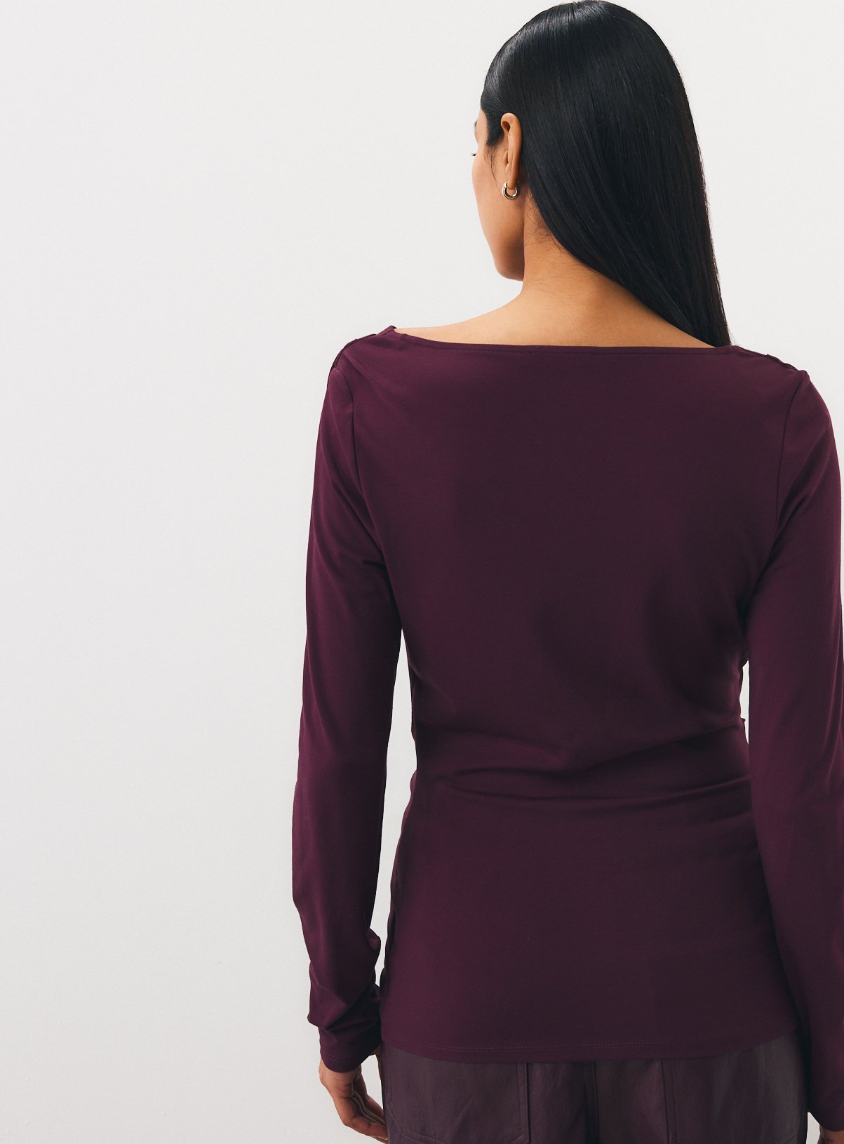Berry Red Draped Crewneck Long Sleeve Top 26 - Image 4 thumbnail